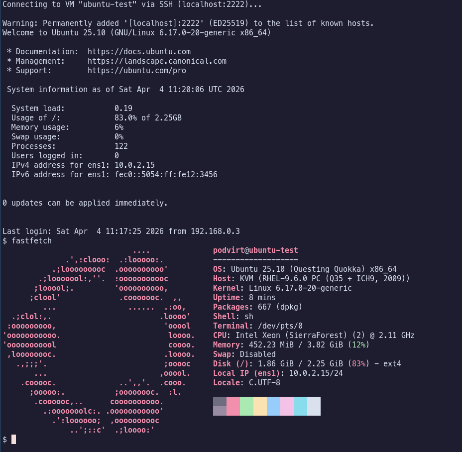 Fastfetch output from ubuntu-test VM
